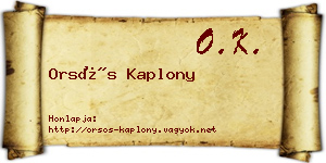 Orsós Kaplony névjegykártya