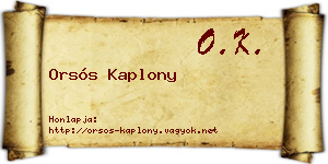 Orsós Kaplony névjegykártya